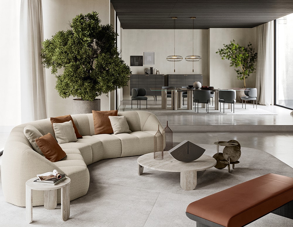 sofa made with a wooden base, polyurethane foam and fabric in a white tone in a background room